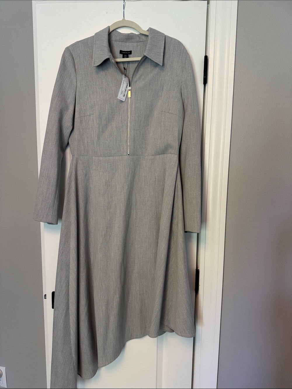 Karen Millen Gray Long-Sleeve A-Line Zip Dress